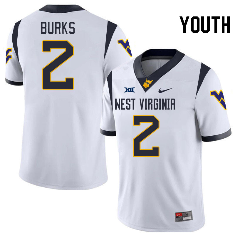 Youth #2 Aubrey Burks West Virginia Mountaineers College 2024 New Uniforms Football Jerseys Stitched